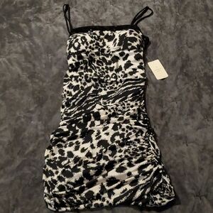 NWT Forever 21 Black and White Asymmetrical Ruched Mini Dress